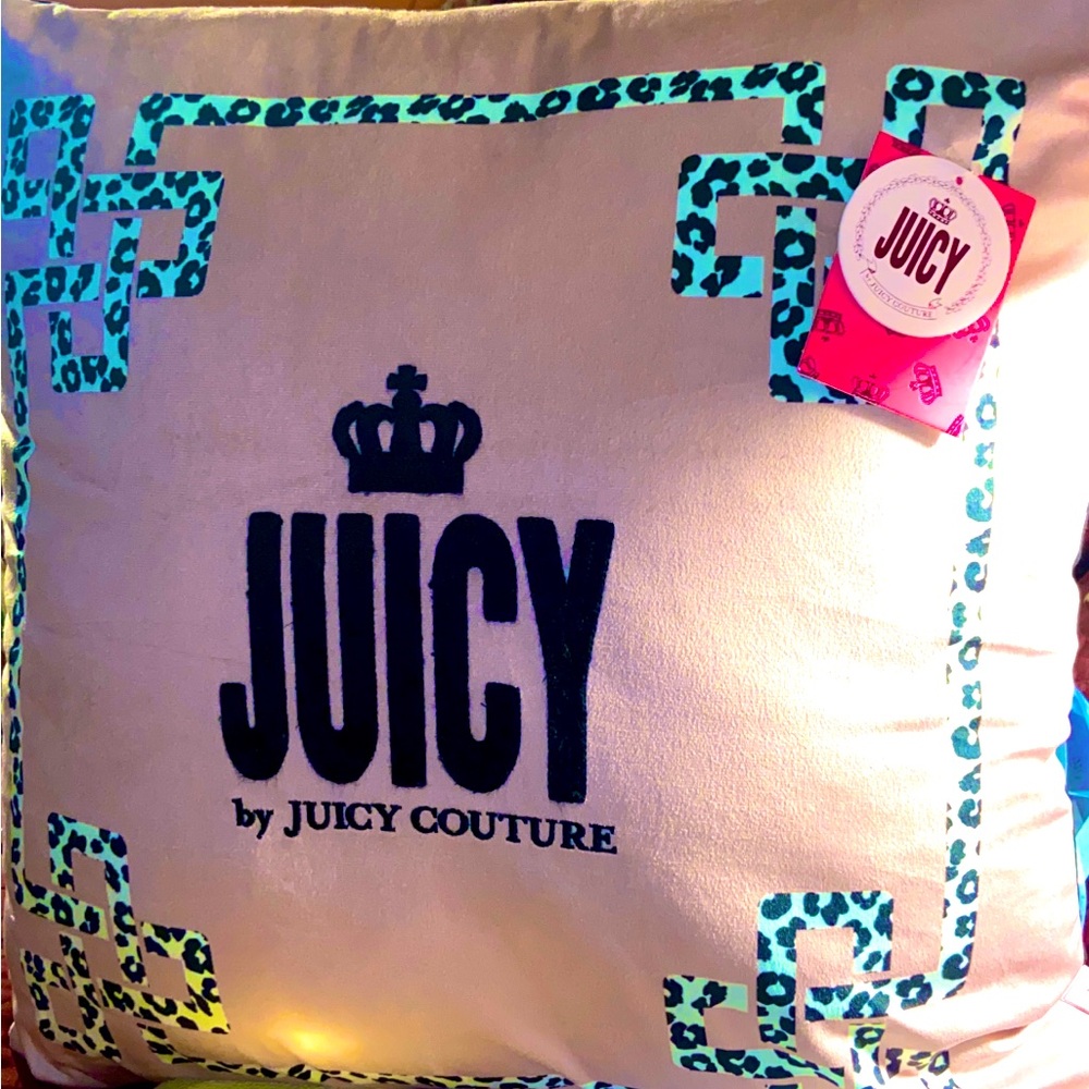 Juicy By Juicy Couture Y2K Pink Plush Large Velour Pillow with Leopard Accents.